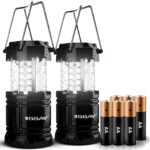 SSAV Collapsible LED Camping Lantern – 30 LEDs, 360° Light, IP44 Water Resistant (Black, 2 Pack)
