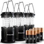 SSAV Collapsible LED Camping Lantern – 30 LEDs, 360° Light, IP44 Water Resistant (Black, 3 Pack)
