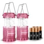 SSAV Collapsible LED Camping Lantern – 30 LEDs, 360° Light, IP44 Water Resistant (Pink, 2 Pack)