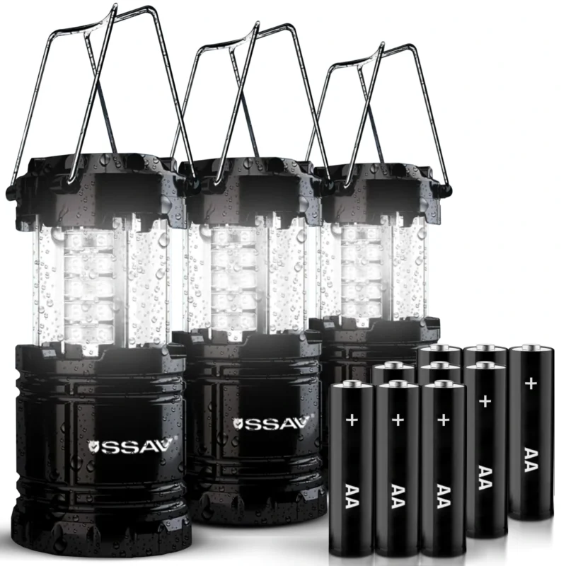 SSAV Black LED Camping Lantern 3 Pack with AA Batteries USA